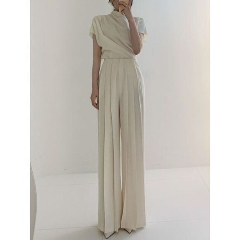 Commense Cream Wide Leg Jumpsuit